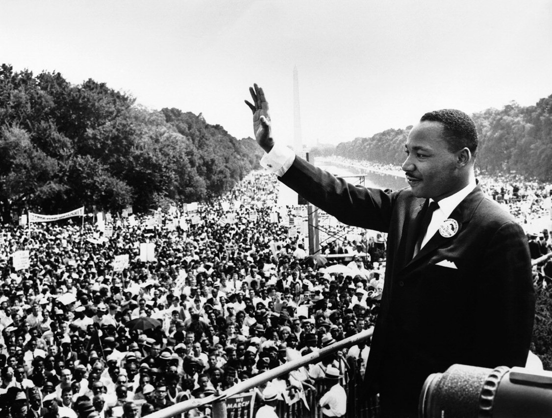 Martin Luther King addresses the crowd from the steps of the Lincoln Memorial