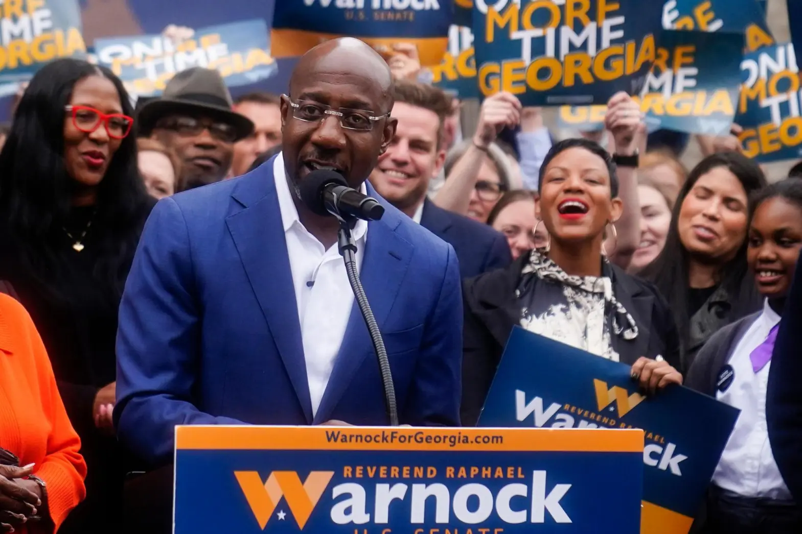 Rafael Warnock at a news conference